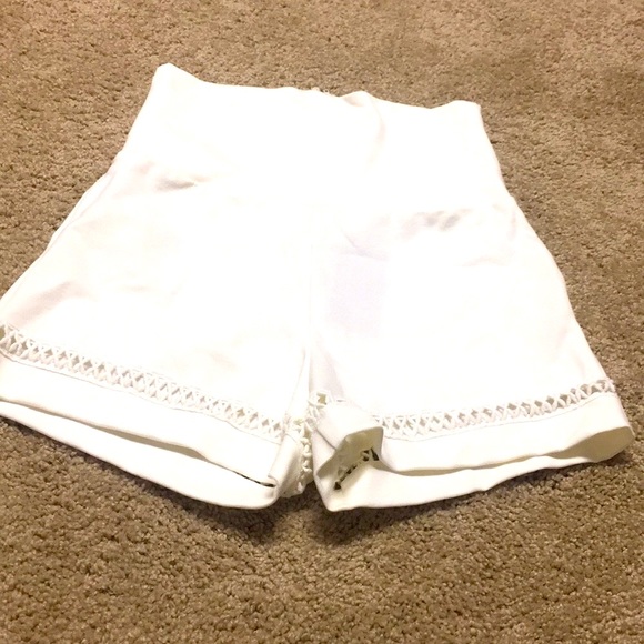 White High Waisted Zip Up Shorts - Picture 5 of 8
